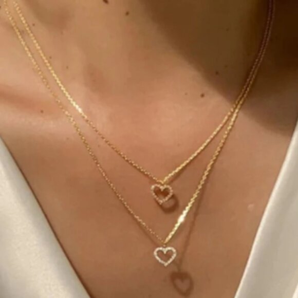Multilayer Heart Gold Necklace - Picture 1 of 8
